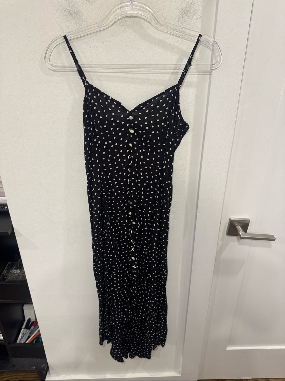 INTERMIX Black and White Polka Dot Midi Slip Dress